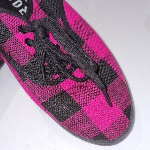 Mambo Goddess Fuschia Pink & Black Plaid Sneakers, Size 8 Retro - Picture 5 of 11